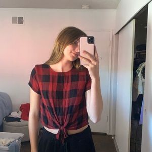 Red and black flannel T-shirt